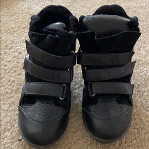 Black suede sneaker wedges